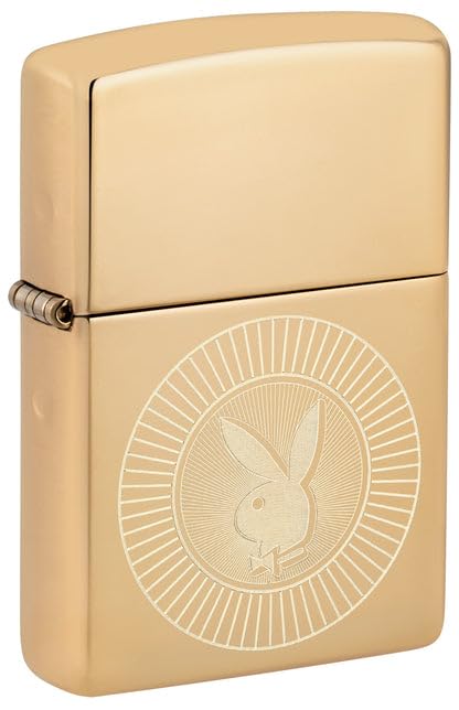 Zippo Lighter - Custom Engraved with Your Message for Playboy Rabbit Head Design High Polish Brass Pocket Lighter 46219