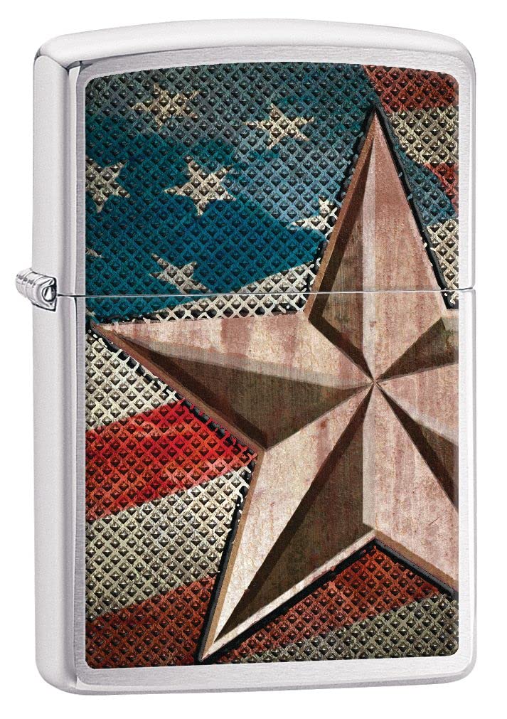 Zippo Lighter - Personalized Message Engraved on Backside Americana Eagle USA Flag Patriotic (Brush Chrome #Z5015)