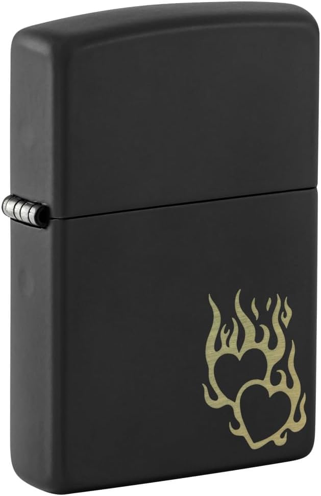 Zippo Lighter - Customized Message Hearts Fire, Engraved - Black Matte 46004