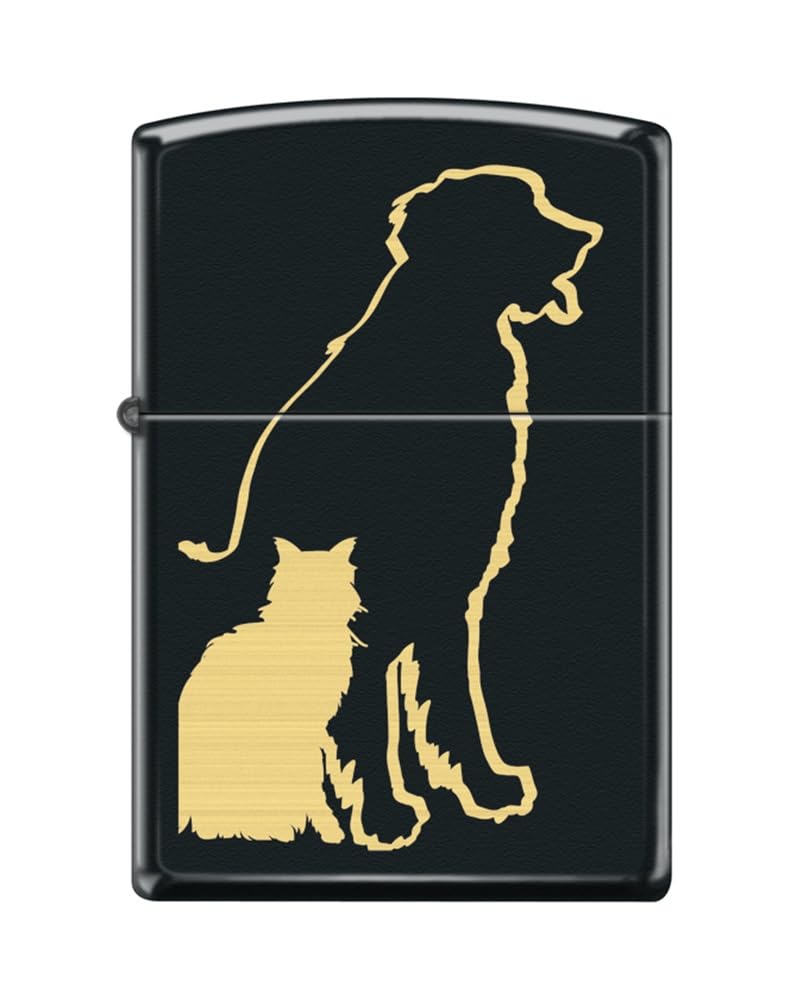Zippo Lighter-Personalized Custom Message Engraved on Backside for Pet House Cat Paw Kitten Kitty Design Windproof Lighter Dog and Cat Silhouette #Z5562
