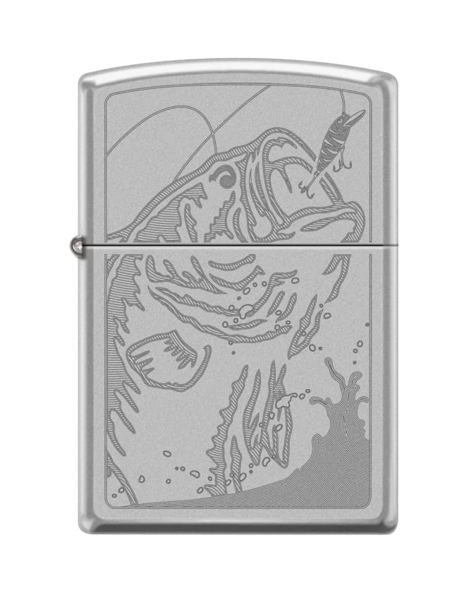 Zippo Lighter-Engraved Fishing Design Satin Chrome Windproof Lighter #Z5373