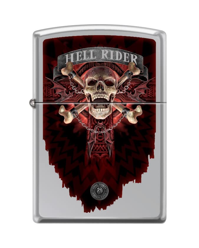 Zippo Lighter - Personalized Customize Message Engrave on Backside for Skull Pirate Windproof Lighter Hell Rider Skull High Polish Z5356
