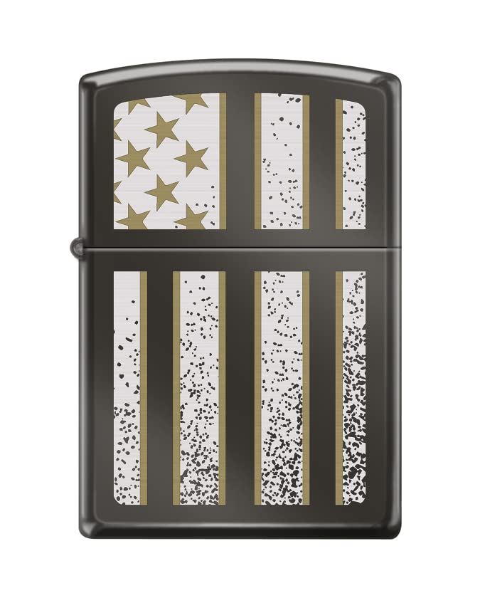 Zippo Lighter- USA Flag American Stripes Black Ice Windproof Lighter #Z5289