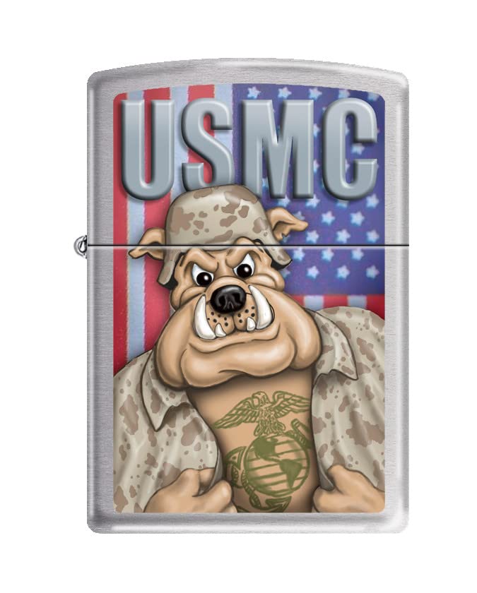 Zippo Lighter -for USMC USA Flags Bulldog Marine Logo Tattoos Military Brush Chrome Windproof Lighter #Z5347