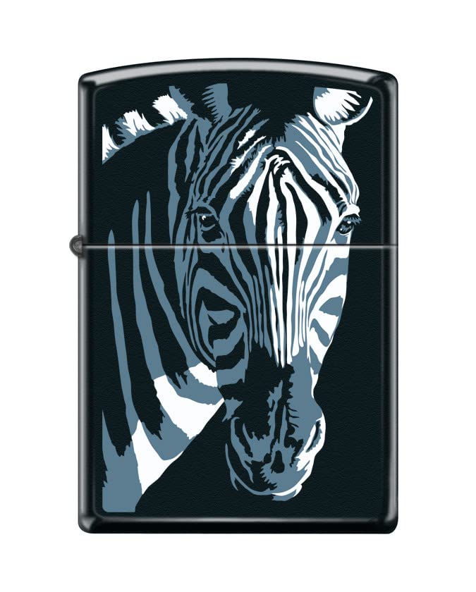 Zippo Lighter - Personalized Custom Message Engrave on Back Animal Designs Windproof Lighter Black Matte Zebra Z5438