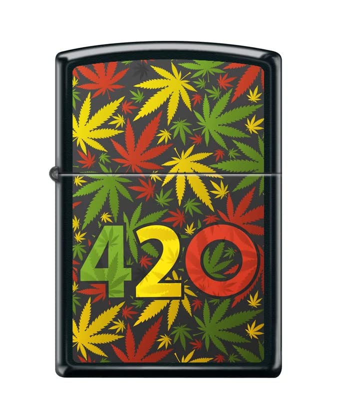 Zippo Lighter-Rasta Leaf Leaves Black Matte Windproof Lighter #Z5454
