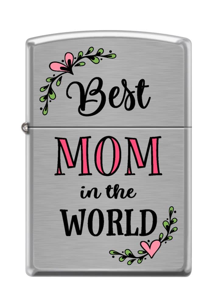Zippo Lighter- Best Mom in The World Brushed Chrome Windproof Lighter #Z5191