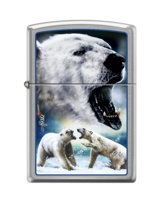 Zippo Lighter -for Mazzi Polar Bears Brush Chrome Windproof Lighter #Z5344
