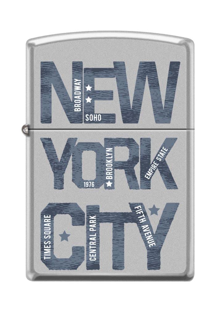 Zippo Lighter- New York Vintage Typography Satin Chrome Windproof Lighter #Z5085