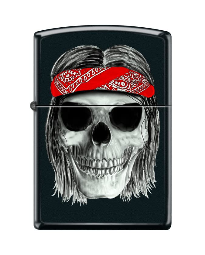 Zippo Lighter - Personalized Customize Message Engrave on Backside for Skull Pirate Windproof Lighter Hippy Skull Black Matte Z5490
