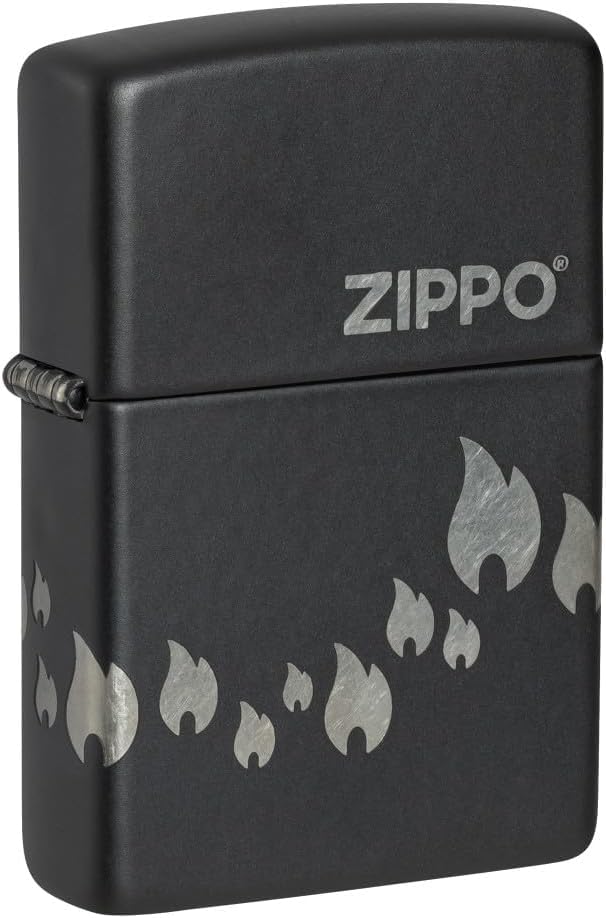 Zippo Lighter - Customized Message Zippo Flames, Laser 360 - Black Matte 48980