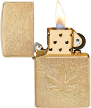 Load image into Gallery viewer, Zippo Cannabis Stamped Design Tumbled Brass Pocket Lighter
