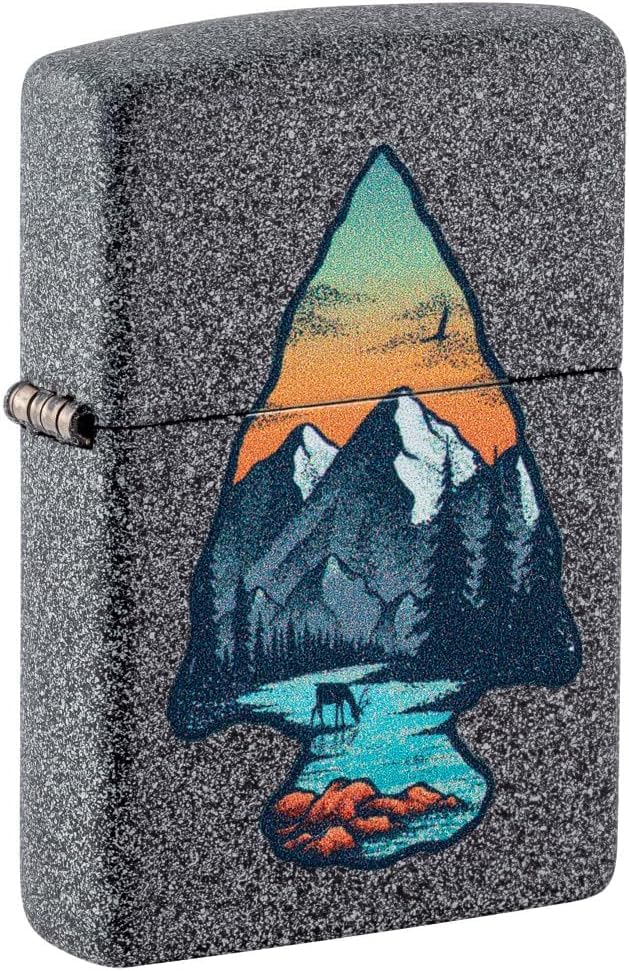 Zippo - Customized Message on Arrowhead and Mountain Scene - Iron Stone 46007