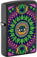 Load image into Gallery viewer, Zippo Black Light Cannabis Pattern Design Black Matte Pocket Lighter
