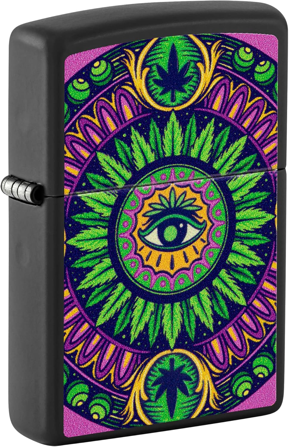 Zippo Black Light Cannabis Pattern Design Black Matte Pocket Lighter