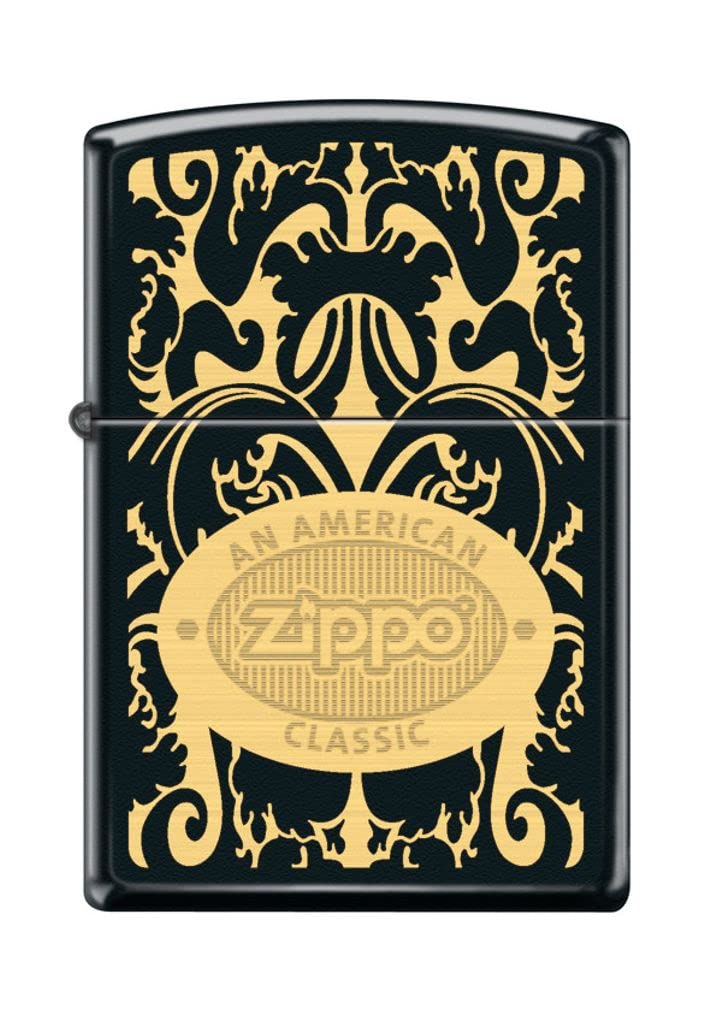 Zippo Lighter - Personalized Custom Message Engraved on Backside for Filigree American Classic Logo Black Matte #Z5286