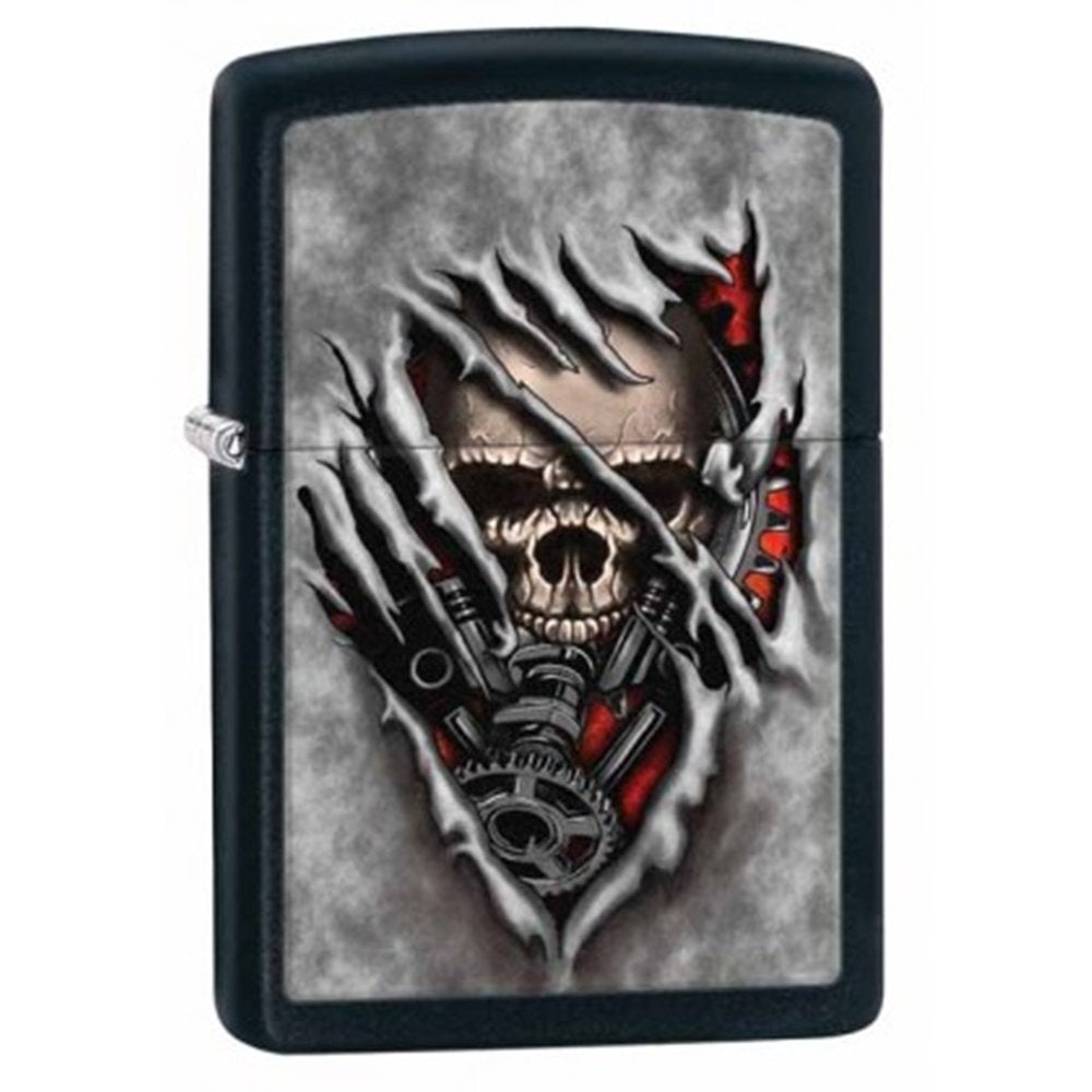 Zippo Skull Gears Pocket Lighter, Black Matte