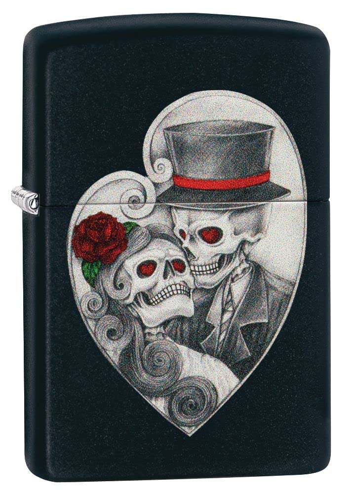 Zippo Lighter - Personalized Customize Message Engrave on Backside for Skull Pirate Windproof Lighter Heart Skull Couple Black Matte Z5219