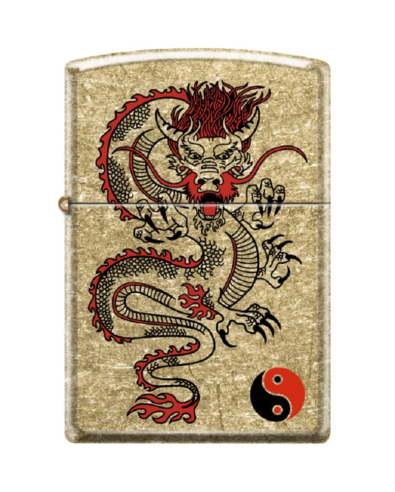 Zippo Lighter- Dragon Asian Japanese Yin Yang Tumbled Brass Windproof Lighter #Z5541