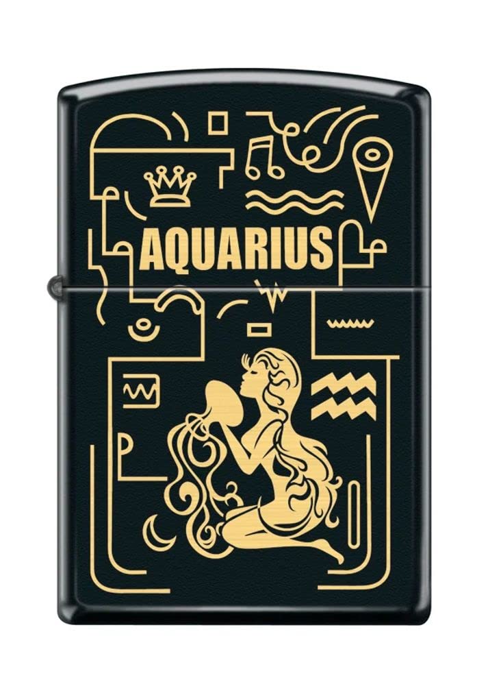 Zippo Lighter- Aquarius Zodiac Horoscope Sign Black Matte Windproof Lighter #Z5298