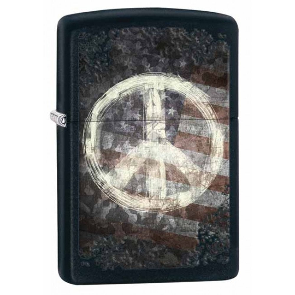 Zippo Peace American Flag Pocket Lighter, Black Matte