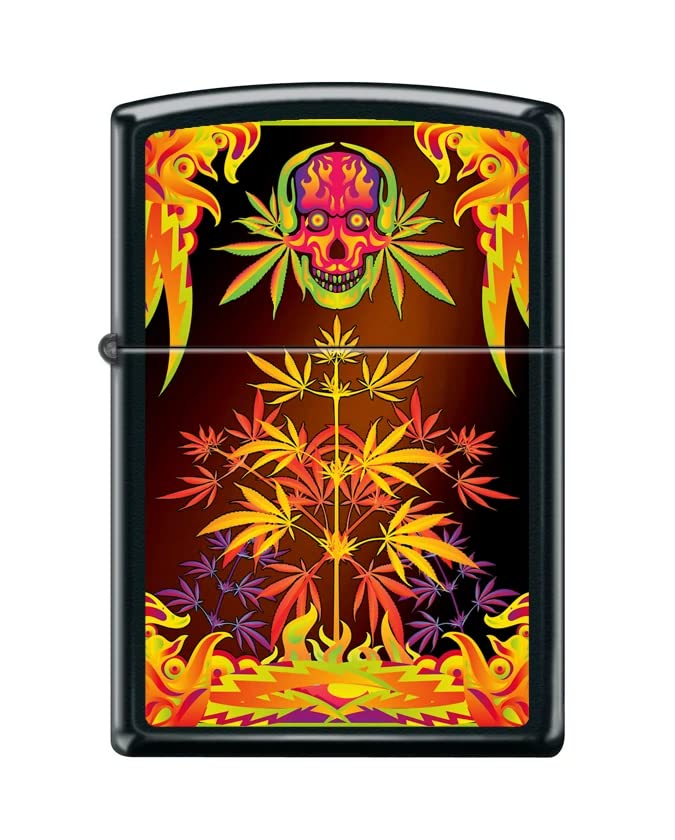 Zippo Lighter-Leaf Skull Design Black Matte Windproof Lighter #Z5453