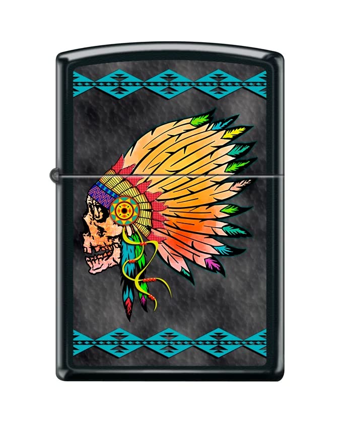 Zippo Lighter-Native American Skull Design Black Matte Windproof Lighter #Z5451