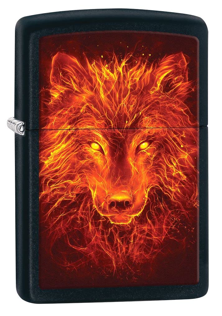 Zippo Lighter- Fire Wolf Head Black Matte Windproof Lighter #Z5270