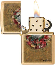 Load image into Gallery viewer, Zippo Spazuk Bird and Roses Design Brushed Brass Pocket Lighter
