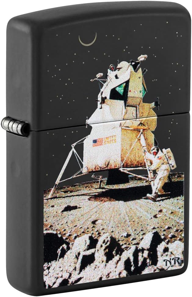 Zippo unisex-adult Space Lighters, Norman Rockwell Man on the Moon Black Matte