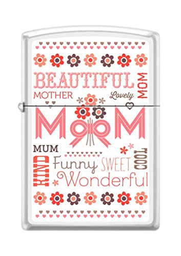 Zippo Lighter- Personalized Message for Mom Beautiful Hearts White Matte #Z5212