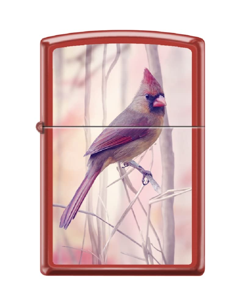 Zippo Lighter- Cardinal Birds Songbird Perched Red Matte Lighter #Z5537