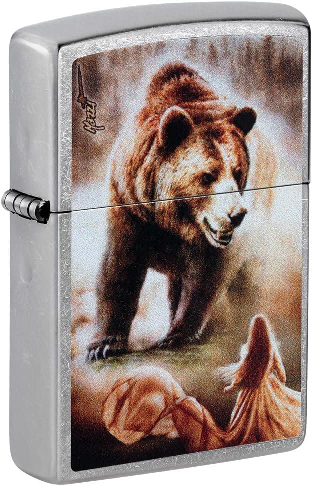 Zippo Mazzi Grizzly Bear Street Chrome Pocket Lighter