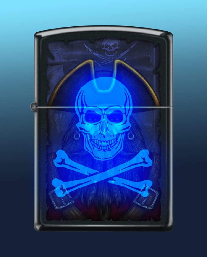 Zippo Lighter- Personalized Engrave for Skull Pirate Blacklight #Z6034