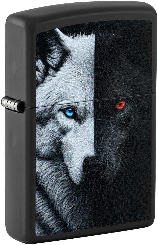 Zippo Lighter - Customized Message Two Wolves Black Matte Pocket Lighter 46694