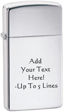 Load image into Gallery viewer, Zippo Lighter - Personalized Customize Message Engrave on Slim Size Windproof Lighter (High Polish #1610)
