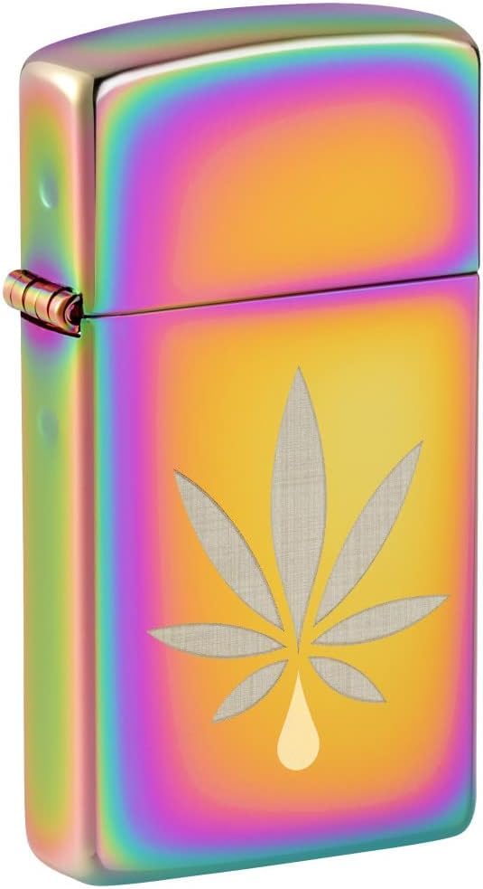 Zippo Lighter - Customized Message on Slim with Leaf - Multi Spectrum 48670