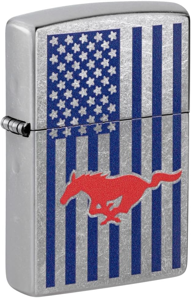 Zippo Lighter - Personalized Customize Message Engrave on Backside for Ford Design Zippo Lighter (Ford Mustang Flag 48754)