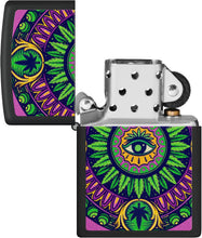 Load image into Gallery viewer, Zippo Black Light Cannabis Pattern Design Black Matte Pocket Lighter
