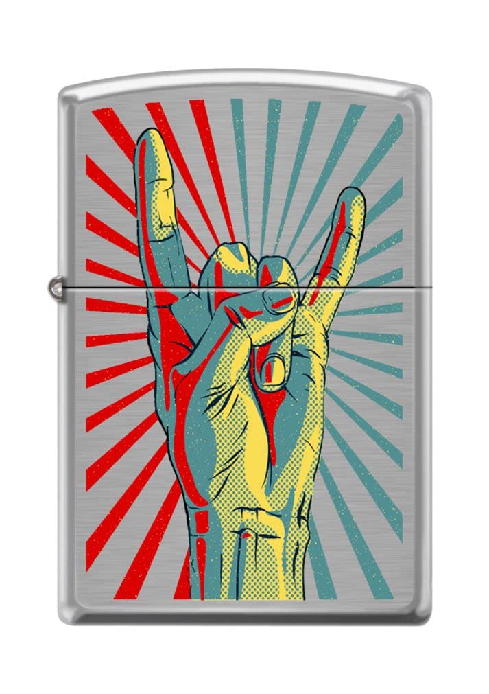 Zippo Lighter- Rock and Roll Design Pop Art Brushed Chrome Lighter #Z5259