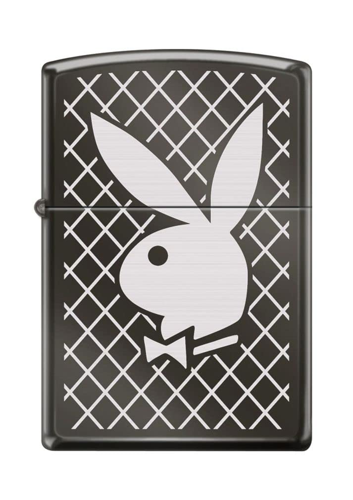 Zippo Lighter - Personalized Custom Message Engraved on Backside for Playboy Rabbit Head Black Ice #Z5294