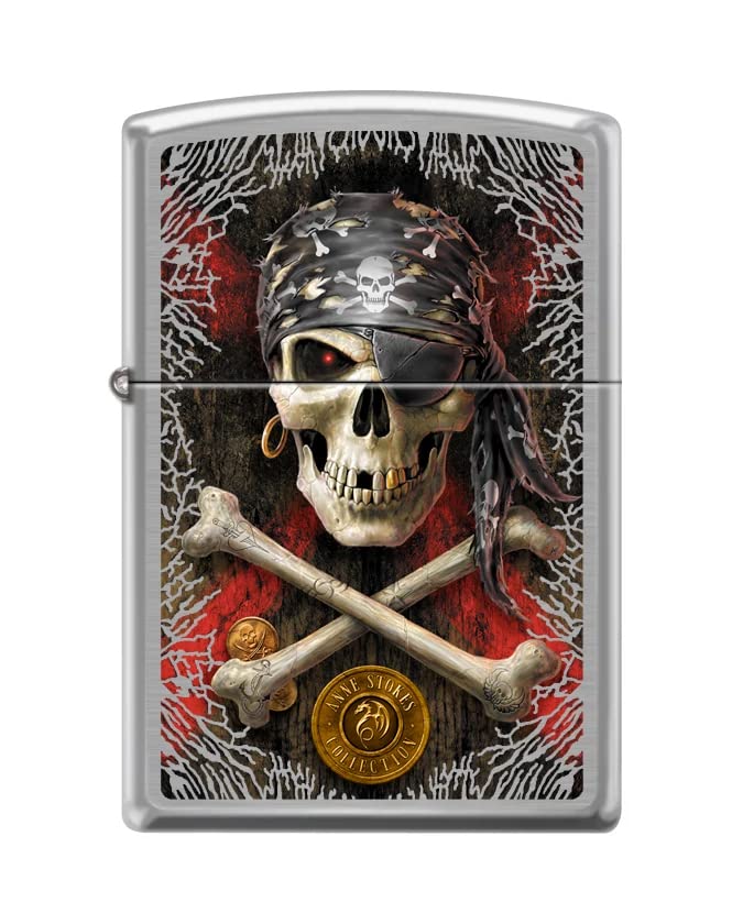 Zippo Lighter -for Anne Stokes Pirate Skull Crossbones Coins Evil Dark #Z5345