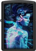 Load image into Gallery viewer, Zippo Black Light Cyber Woman Design Black Matte Pocket Lighter
