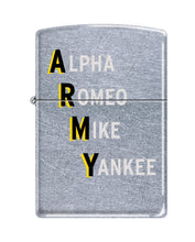 Load image into Gallery viewer, Zippo Lighter- Personalized for U.S. Army Alpha Romeo Mike Yankee #Z5364
