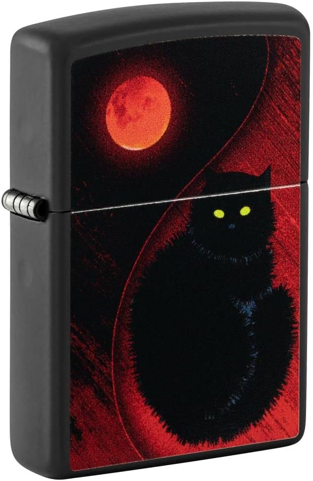 Zippo Black Cat Design Black Matte Pocket Lighter