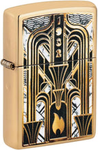 Load image into Gallery viewer, Zippo - Customized Message on Art Deco Flame High Polish Brass Pocket 46585
