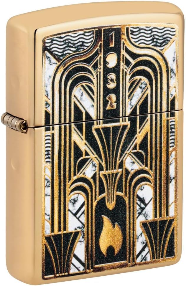 Zippo - Customized Message on Art Deco Flame High Polish Brass Pocket 46585