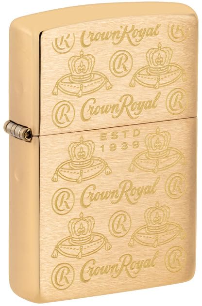 Zippo Lighter - Custom Engraved with Your Message for Crown Royal Elegance Design Brushed Brass Pocket Lighter 46299