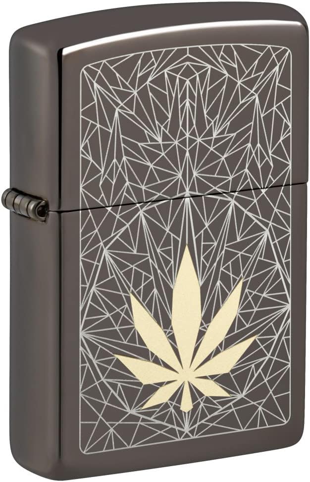 Zippo Cannabis Design Laser Two Tone Black Ice Pocket Lighter