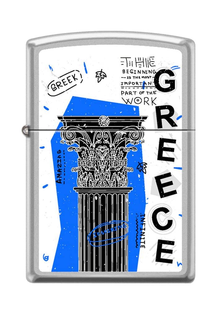 Zippo Lighter - Personalized Custom Message Engraved on Backside for Greece Antique Column Satin Chrome #Z5240
